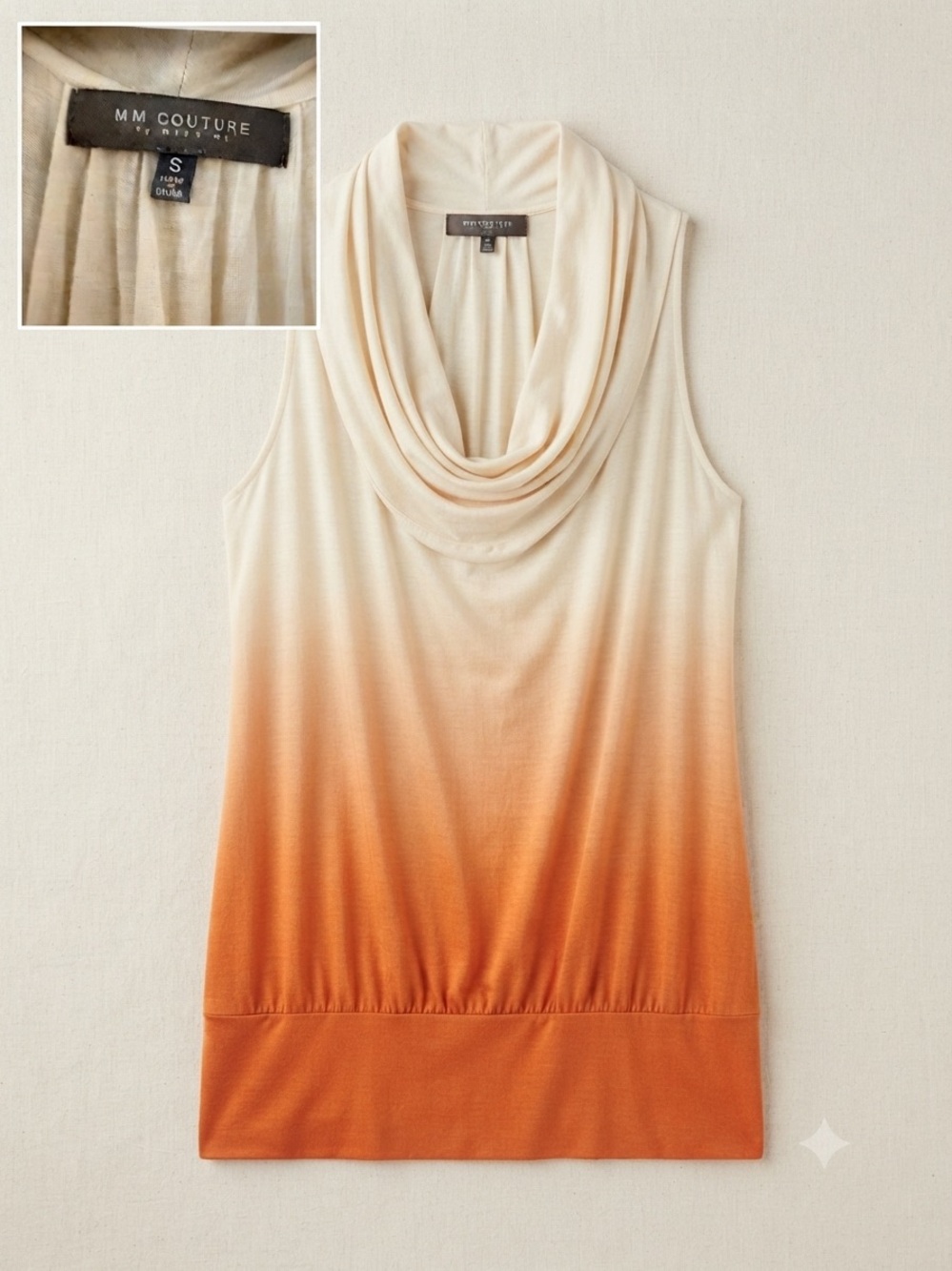 MM Couture Cream to Orange Sleeveless Cowl-Neck Dip-Dye Top